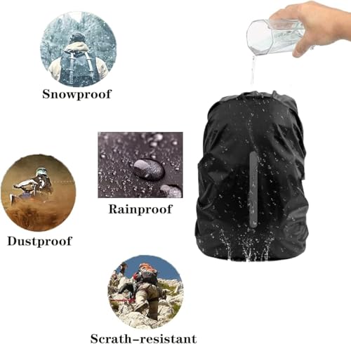 Waterproof Rain Cover for Backpack, Backpack Rain Cover with Reflective Strip,Rucksack for Bicycling/Hiking, Dustproof Protector for Outdoor Night Travel, (Black, Fits 30-40L Bags)