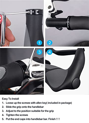 TOPCABIN Ergonomic Bike Grips - Widen Holding Rubber Grips with Aluminum LockGrips for Mountain & Road Bikes - color: Big horn Shape(Black&Grey)