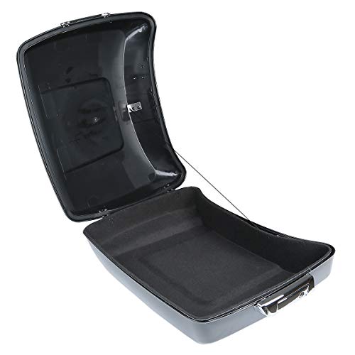 TCT-MOTORPARTS Gloss Black Chopped Tour Luggage Trunk w/Backrest & Mount Rack Fit for Harley Touring 2014-2025 Harley Touring CVO Road Street Special Electra Glide Road King - color: Vivid Black Chopped Trunk+Chrome Rack