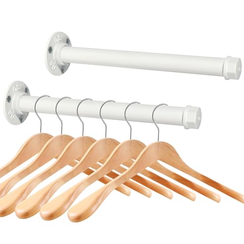 Cast Iron Wall Mounted Clothes Rack, Heavy Duty Industrial Pipe Clothing Rack for Hanging Clothes, Garment Racks for Wardrobe Organizers and Storage, DIY Closet Rods Closet Bar (White 2 Pack, 12 in) - color: White 2 Pack, size: 12 in