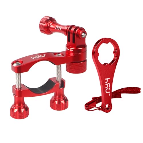 HSU 0.6-1.3inch All-Aluminum Bike/Motorcycle Handlebars, 360° Rotation Seat Post, Ski Pole Mount Compatible with Go Pro Hero 13/12/11/10/9/8/7/6/5, DJI Osmo Action AKASO and Other Action Cameras (Red) - color: Red
