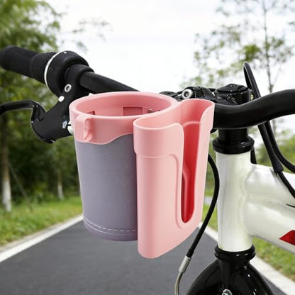 3-in-1 Bike Cup Holder with Cell Phone Keys Hook -Universal Water Bottle Holder for Walker/Wheelchair/Stroller/Scooter, Fits 0.87" Round Handlebar and 2.7" Cup Base,Gray Pink - color: grey pink