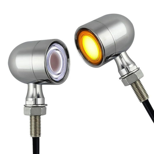Vintage Motorcycle Turn Signals LED Front Lights 2 PCS, 40 LEDs Motorbike Switchback White Amber Light for Running Turn Blinkers Universal Fit Chopper Bobber Mine Bikes - Chrome - color: 2051-2PCS-FRONT-CH