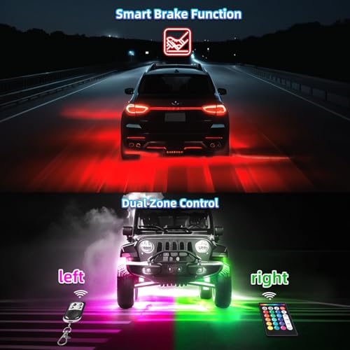 6Pods Full Angle RGB LED Rock Lights Kit with APP/RF Remote Control, led Underglow Lights with Brake Multicolor Neon Underbody Lights Waterproof 12V for Trucks Pickup Jeep Golf Cart SXS ATV - size: 6 Pods