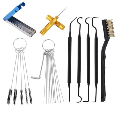 Carburetor Cleaning Kit, Including 1 Single-Head Brush 23 Needles 5 Nylon Brushes 4 Cleaning Hooks & 1 Hex Wrench Suitable for Motorcycles Chainsaws Welding Machines
