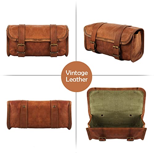 Leather Handlebar Bag Brown Saddle Motorcycle Bag Bicycle Tool Bag Buff Leather Travel Accessory Pouch (Tan Brown)