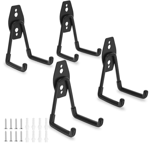 ENUODA Garage Hooks Heavy Duty Garage Storage Hooks Utility Steel Wall Mount Hanger for Hanging Garden Tools, Power Tools, Bike, Ladder, Shovel, Broom, Hose, Bulk Items, 4 Pack - color: Black_4, size: Medium