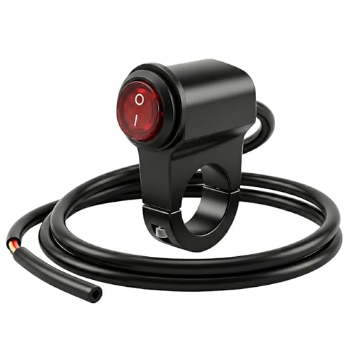Universal 7/8" 22mm Motorcycle Handlebar Switch, 12V Waterproof Handle Bar ON Off Toggle Switch with Red LED Indicator Light for Motorcycle ATV Dirt Bike Scooter Marine Fog Light