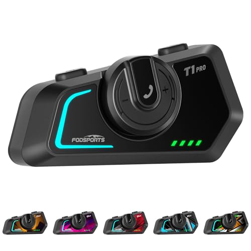 Fodsports T1 PRO Motorcycle Intercom V5.4 with Music Sharing, One-Click Switching for 4 Functional Modes, 6-Way Motorcycle Helmet Headset, FM/5 Stickers/Noise Cancellation/Stereo Music, 1 Pack - size: T1 PRO 1 Pack
