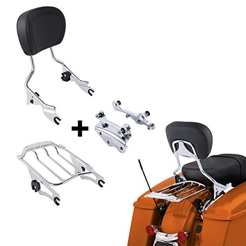 XFMT Detachable Sissy Bar Passenger Backrest Pad W/Luggage Rack & 4-Point Docking Hardware Kits Fit For Harley Air-Wing Touring Road King Street Glide Road Glide Electra Glide 2009-2013, Chrome - color: Chrome Air Wing Luggage Rack, size: For Harley Touri