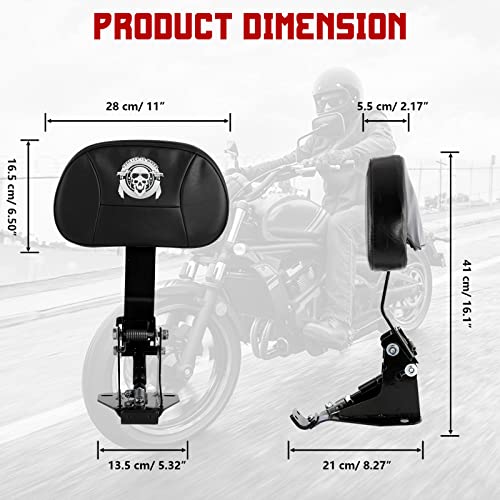 INNOGLOW Motorcycle Backrest - Detachable Adjustable Driver Rider Backrest Black Back Rest Pad Fit for Harley Davidson Touring Street Glide Electra Glide Road Glide Road King CVO 2009-2026 - color: Style-2/Black Arm(with skull printed)