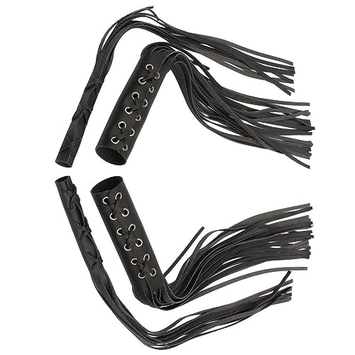 Motorcycle Lever Tassels Fringe Decoration, Retro PU Leather Bike Lever Handlebar Throttle Brake Clutch Grip Covers Wraps, Universal Fit 22mm 25mm Handlebars, Black - color: Black