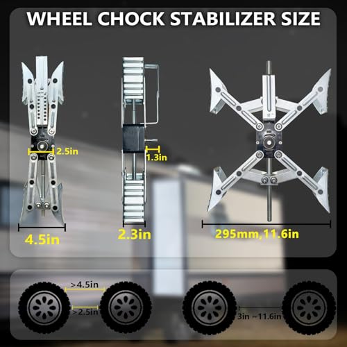 Camper X-Shaped Wheel Chock Stabilizer, 2 Sets RV Stabilizer Wheel Chock Scissor, X Chocks Wheel Stabilizer for Travel Trailer Allow Drill Adjust with Hex Socket, Tool Kit and Password Locks-Silvery - color: silvery