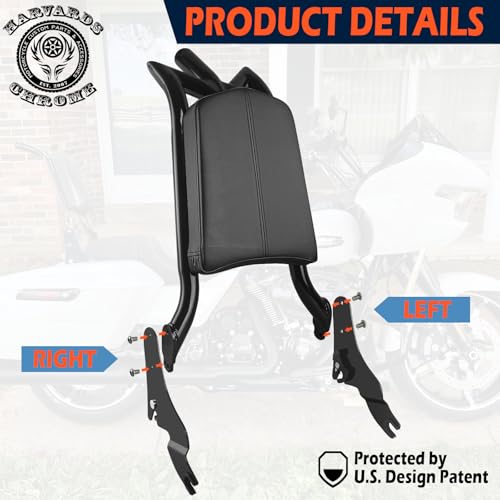 Adjustable Sissy Bar Passenger Detachable Backrest Fits for Harley Touring Street Glide Road Glide Road King Electra Glide 2009-2024 Gloss Black (09-24 M-Style) - color: 09-24 M-Style