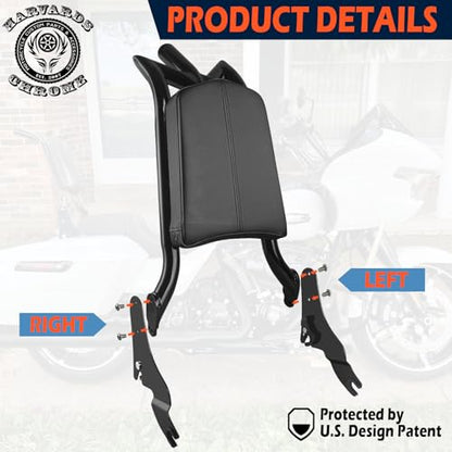 Adjustable Sissy Bar Passenger Detachable Backrest Fits for Harley Touring Street Glide Road Glide Road King Electra Glide 2009-2024 Gloss Black (09-24 M-Style) - color: 09-24 M-Style
