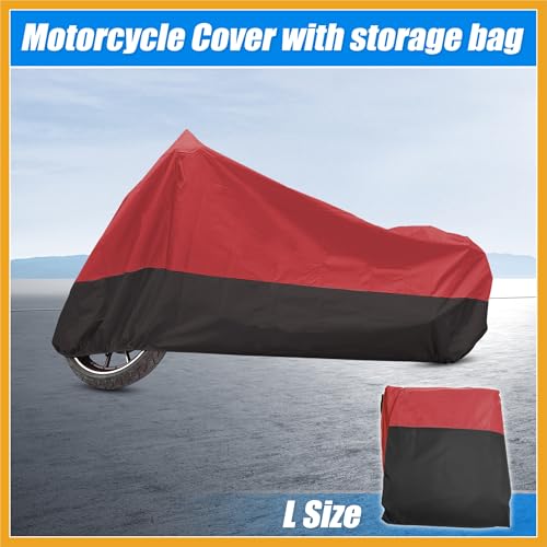 Motorcycle Cover Motorbike Full Cover Outdoor Rain Dust Protector 190T L Red Black for Touring Cruiser Scooters Universal Replacement