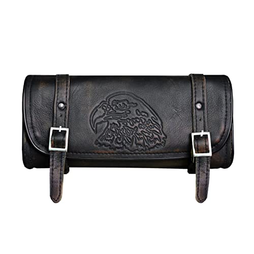 GARGOYLE BELLS Motorcycle Tool Bag Leather Motorcycle Handlebar Bag Universal Motorcycle Fork Bag Saddlebags Sissy Bar Storage Tool Bag for Motorcycle - color: Brown Leather, size: 10"