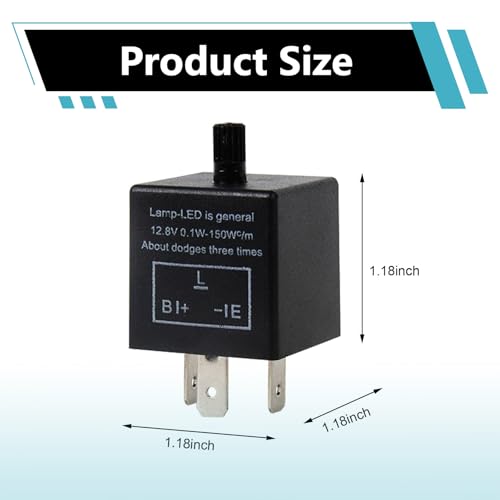 CF13 LED Flasher Relay, 3-pin 12V Adjustable Turn Signal Relay with Top Knob, Hyper Blink Frequency and Hazard Warn Repair Tool, Plug and Play Tool for Cars Motorcycles (Black)