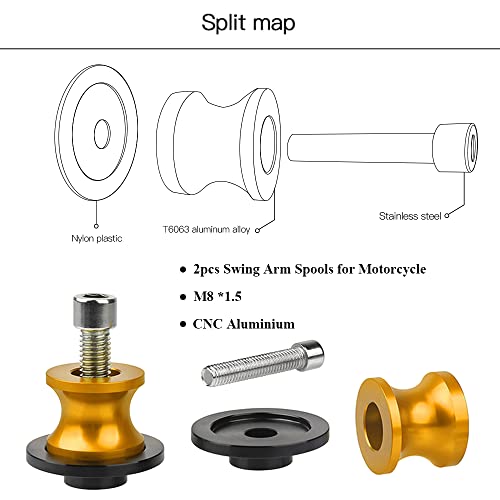 2pcs M8*1.5 Motorcycle Swing Arm Sliders Spools 8mm for Suzuki GSXR 600 750 1992-2024 GSX-R 1000 2001-2024 GSXS 600 750 1000 GSX-8R GSX-8S 2023 -Glod - color: Spool - Gold