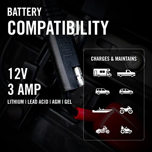 Battery Tender OBDII Adapter Cable for 12V Battery Charging - 22 Inch Cord - Solar Compatible - Charge Vehicle's 12V Battery Through OBD II Port - 081-0154-DL
