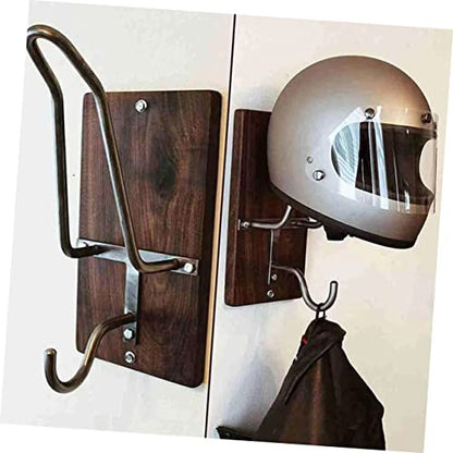 ULTECHNOVO Wall Mounted Helmet Rack Hooks Adjustable Motorcycle Helmet Holder Wooden Jacket Hanger for Garage and Entrance Random Color Metal Accessories