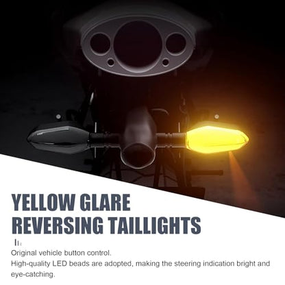 2 PCS Motorcycle Turn Signal Lights, Super Bright LED Projector Light with 27 Lighting Modes, Rhombus Waterproof RGB Dazzling Blinker, Universal Indicator Modification for Front Rear (Yellow)