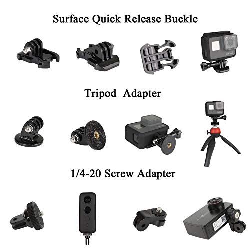 Universal Action Camera Accessory Kit for GoPro Hero 13 12 11 10 9 8 Go pro Max 2 Insta360 X5/X4/X3 DJI OSMO Action 6 5 Pro Pocket 4 3 360 Cam, Motorcycle Helmet Base Adhesive Tripod Adapter Mount