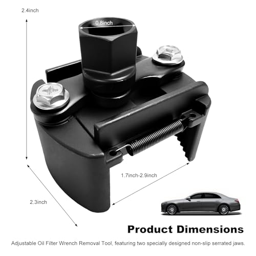 Oil Filter Wrench for Car, 2-3/8 to 3-1/8 Inch Adjustable Oil Filter Remover with Non-Slip Serrated Jaws, 1/2" Drive Wrench Cap Style Removal Tool for Spin-on Engine Filters