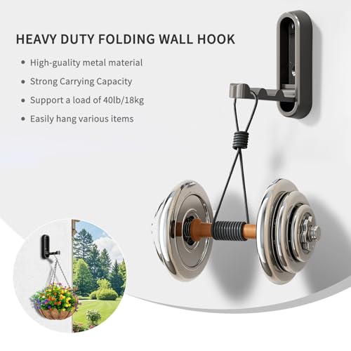 4PCS Foldable Wall Hooks, Flip Down Design with 40 lbs Heavy-Duty Capacity, Retractable Wall Hooks for Bathroom, Bedroom & Entryway Space Saving (Gray) - color: Gray, size: 4 Hooks