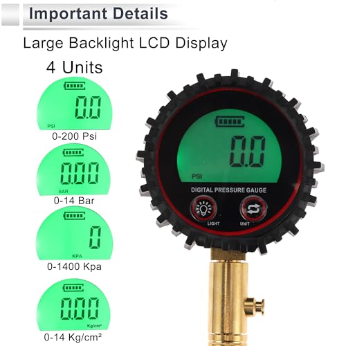 1 Set Tire Pressure Gauge 200PSI 7cm/2.76Inch Digital Pressure Gauge without Battery Tyre Air PSI Meter for Motorcycle SUV Truck