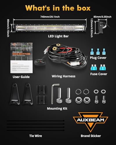 Auxbeam 6 Modes Amber White Series, 30 Inch 180W LED Light Bar Dual Color Flash Strobe Light, Spot Flood Combo Emergency Off-Road Lighting, for Trucks, Jeeps, ATV, UTV, SUV, Cars, Boats - color: 30"