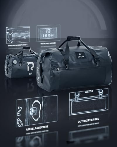 IRON JIA'S Motorcycle Dry Bag - Waterproof Duffle & Luggage Tail Bag Saddle Bags with Roll Top Closure, Shoulder Straps, Inner Pocket and Mesh Pocket (Black, 30L) - color: Black, size: 30L
