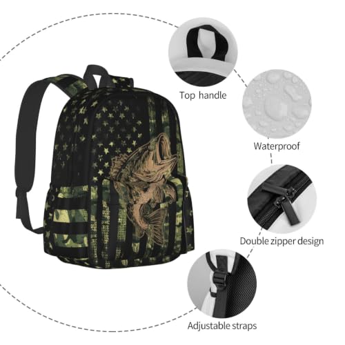 Camo Fish Backpack Bookbag Laptop Backpacks Multipurpose Daypack for Boys Girls School Men Women Travel Hiking - color: Camo Flag