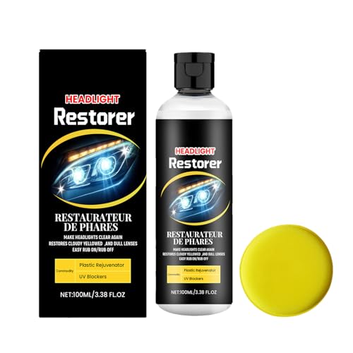 Headlight Restoration Kit - 100ml Removes Oxidation and Yellowing, Restores to Like-New, Increases Visibility and Brightness for Driving, Easy Application