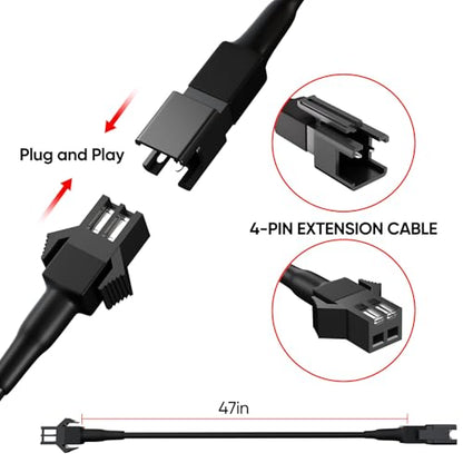 Honalia Pure White Rock Light Extension Wire 4 PCS, Extension Cable 47 Inch 2 Pin, 6000K White LED Rock Lights for Trucks UTV ATV RZR Golf Cart - size: 2-pin