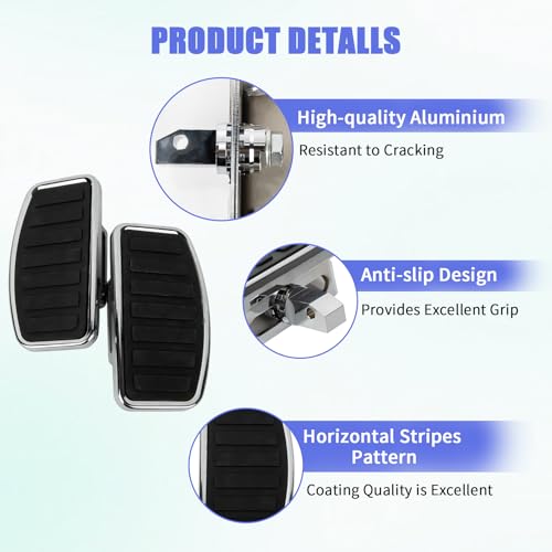 PSLER 2PCS Motorcycle Floorboards Adjustable Rear Passenger Foot Pegs, Compatible with Vstar Dragstar 400 650 V-Max XV125 XV250 VTX1800 VL400 VL800 C50, Chrome, Horizontal Stripes Pattern - size: Horizontal Stripes Pattern
