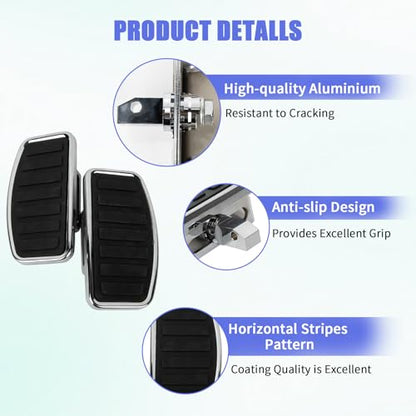 PSLER 2PCS Motorcycle Floorboards Adjustable Rear Passenger Foot Pegs, Compatible with Vstar Dragstar 400 650 V-Max XV125 XV250 VTX1800 VL400 VL800 C50, Chrome, Horizontal Stripes Pattern - size: Horizontal Stripes Pattern