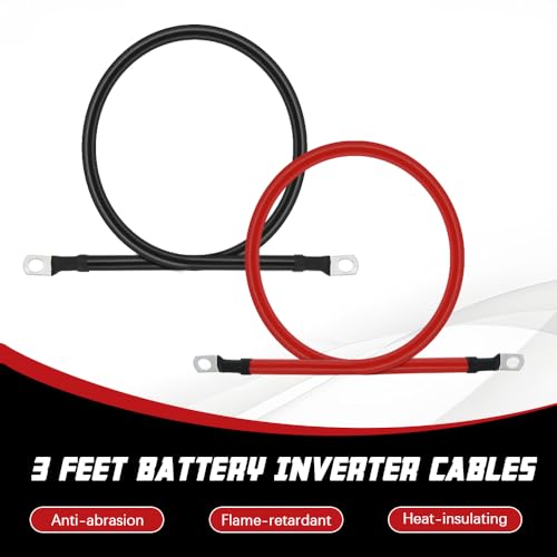 6 AWG Battery Cable 3FT 6 Gauge Pure Copper Battery Inverter Cables with 5/16 in Lugs Both Ends Power Inverter Wire Set for Automotive Solar Power Inverter Marine Boat RV Car Motorcycle (3FT) - size: 3 FT