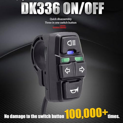 Universal Ebike Light and Horn Switch Turn Signal Switch 3 in 1 Motorcycle HeadLight Turn Switch Motorcycle Horn Turn ON/Off Control Switches for Electric Bike Scooter Light Switch Signal Button DK336 - style: 3-in-1 switch DK336
