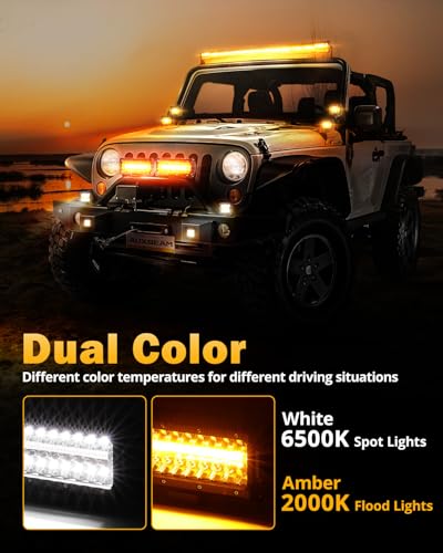 Auxbeam 6 Modes Amber White Series 7" 300W LED Light Bar, Flashing Strobe LED Pods Spot Flood Combo, Dual Color Amber Fog Lights for Jeep, Car, Motorcycle, ATV, UTV, SUV, Pair - color: 7"