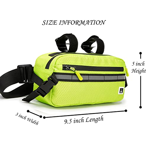 ROYALFAIR Waterproof Bike Handlebar Bag with Reflective Strips & Shoulder Strap, Bicycle Front Frame Storage Pouch for Mountain Road Cycling Commuting (Neo Green) - color: Neo Green