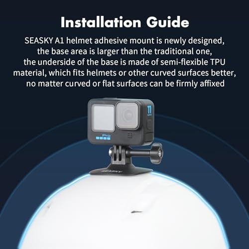 SEASKY A1 Flexible Adhesive Helmet Mount Genuine 3M for GoPro Hero13/12/11/10/9/8 DJI Action 5 Pro 4 3 2 OSMO360 Insta360 X5 X4 X3 Ace Pro 2 Sports Camera Accessories Flat Curved Surfaces