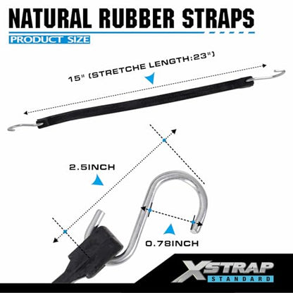 XSTRAP STANDARD 20 Pack 15'' Adjustable Rubber Tarp Straps, EPDM Bungee Cords with Metal S Hooks Tie Down Straps for Outdoor, Tarp Covers, Canvas Canopies, Motorcycle, and Cargo - size: 15''
