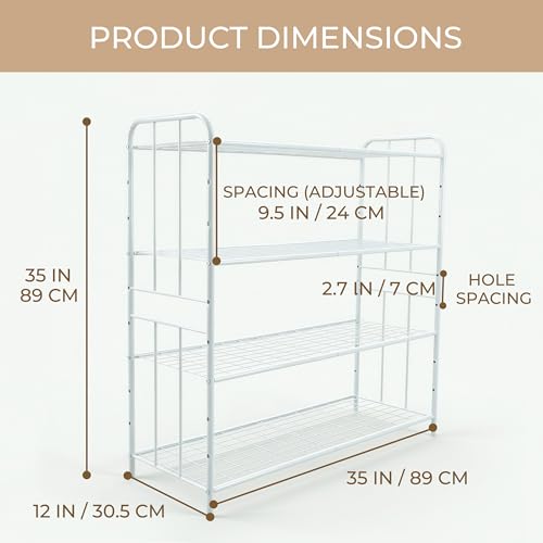HOSY 4-Tier Metal Shoe Rack, Adjustable Shoe and Boot Storage Rack, Free Standing Utility Shelf (White) - color: White
