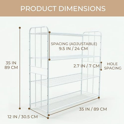 HOSY 4-Tier Metal Shoe Rack, Adjustable Shoe and Boot Storage Rack, Free Standing Utility Shelf (White) - color: White