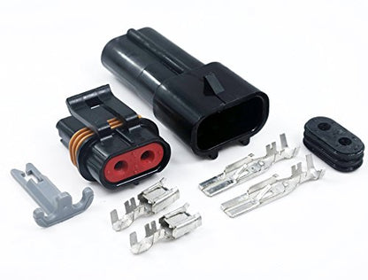 2 Pin Metri-Pack Waterproof Connector 10-12awg Terminals and Seals 46Amp (10-12 GA (1set))