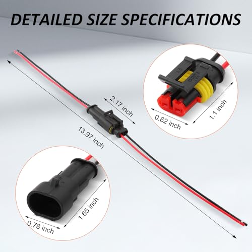 Connector Waterproof, 18 AWG Automotive Electrical Connectors Male and Female Way with Heat Shrink Tubing for Car Truck Boat and Other Wire Connections (2pin 6 Kits) - size: 2pin 6 Kits