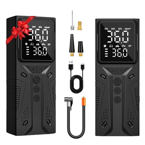 Tire Inflator Portable Air Compressor, High-Speed 150PSI Cordless Air Pump for Car Tires with Powerful Battery, Auto Shut-Off - Portable Tire Pump for Car, Bike, Motorcycle and Balls 2 (Pack) - size: 2 Pack