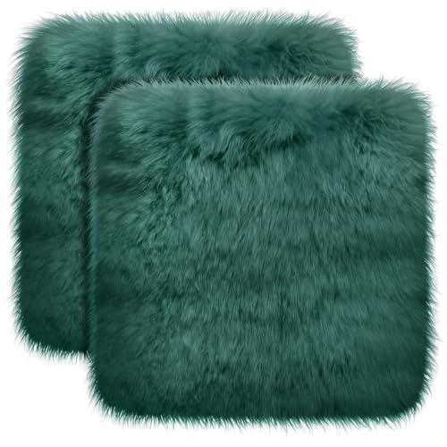 Drydiet 2 Pcs Natural Sheepskin for Bed Sores and Skin Imitation Wool Medical Sheepskins with Non-Slip Back for Pain Relief and Discomfort, Wool Seat Pad, 17 in x 17 in (Square,Emerald) - color: Emerald, style: Square