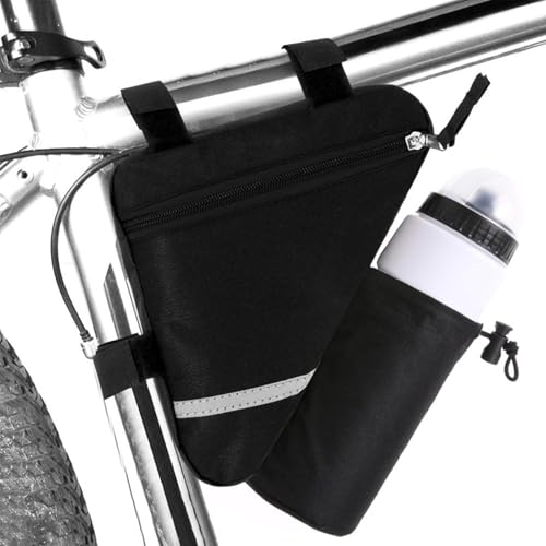 Bike Frame Bag,Bike Bag and Water Bottle Holder, Bicycle Triangle Bag for MTB Road Bike,Cycling Bike Accessories - color: Black